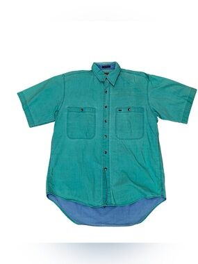 Alexander Julian Teal Short-Sleeve Button-Down Shirt Size M VTG